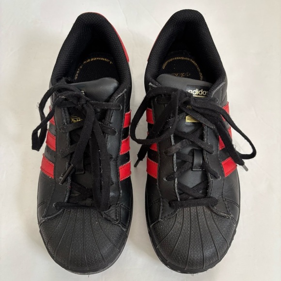 Adidas Superstar II Shoes Kids Black Red Stripe Classic Lace Up Casual Sneakers - Picture 3 of 12